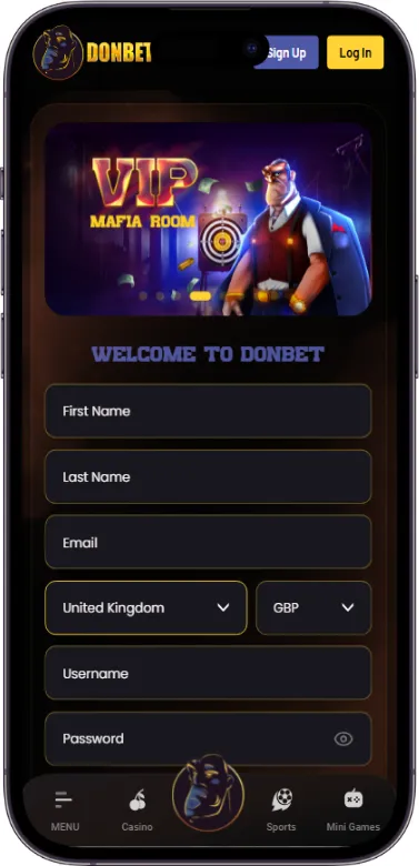 Donbet register page